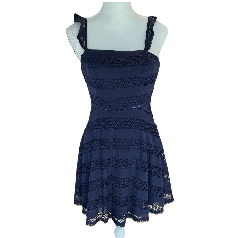 City Triangles Juniors 3 Navy Ruffles Sleeveless Fit n Flare Midi Cutout Boho